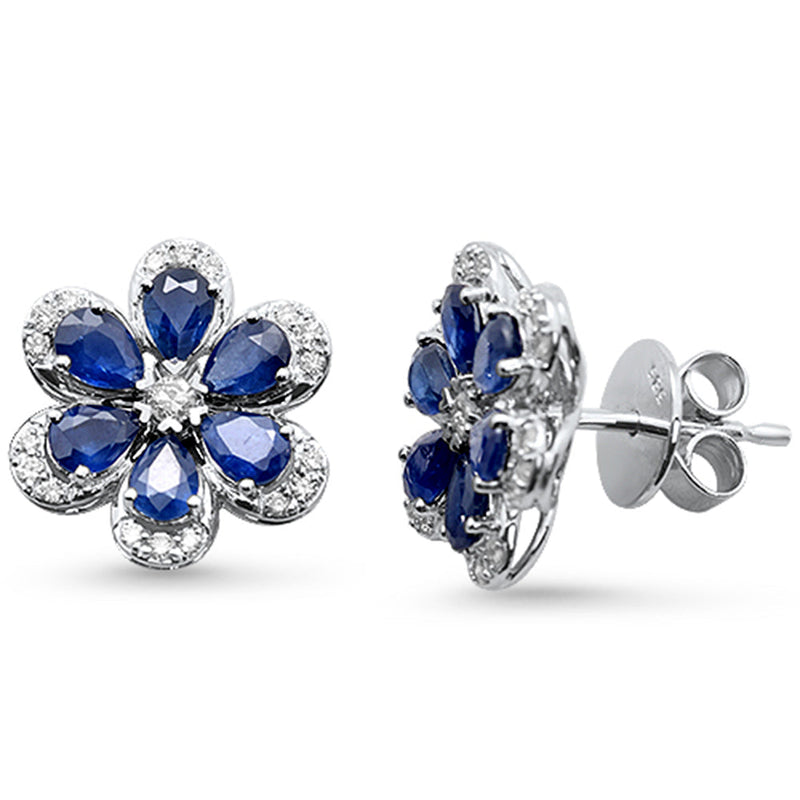 SPECIAL!2.75ct G SI 14K White Gold Diamond & Blue Sapphire Gemstone Flower Earrings