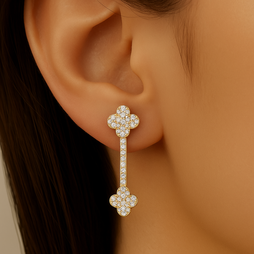 SPECIAL!.51ct G SI 14K Yellow Gold Diamond Clover Design Drop Earrings