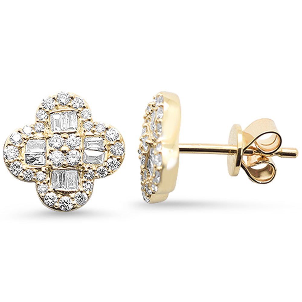 SPECIAL!.53ct G SI 14K Yellow Gold Round & Baguette Diamond Clover Stud Earrings