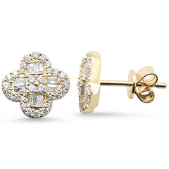SPECIAL!.53ct G SI 14K Yellow Gold Round & Baguette Diamond Clover Stud Earrings
