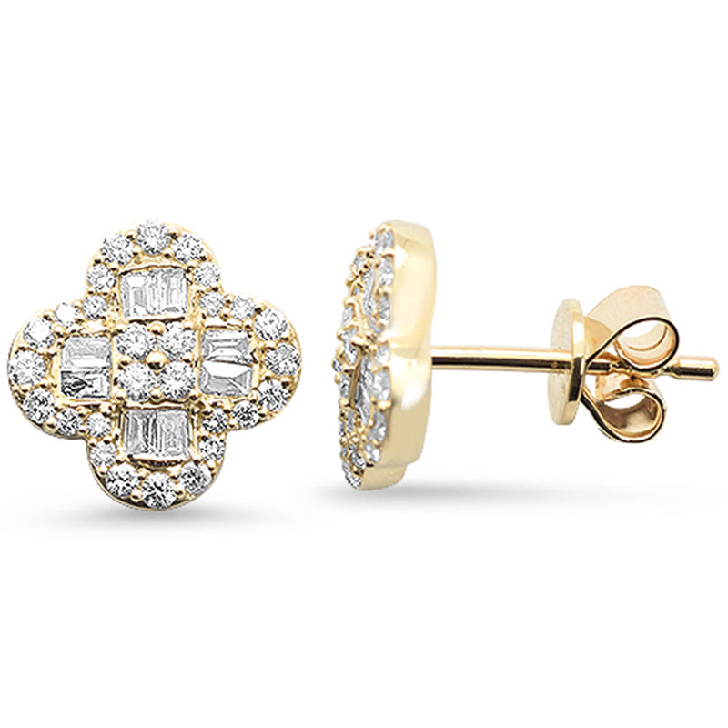 SPECIAL!.53ct G SI 14K Yellow Gold Round & Baguette Diamond Clover Stud Earrings