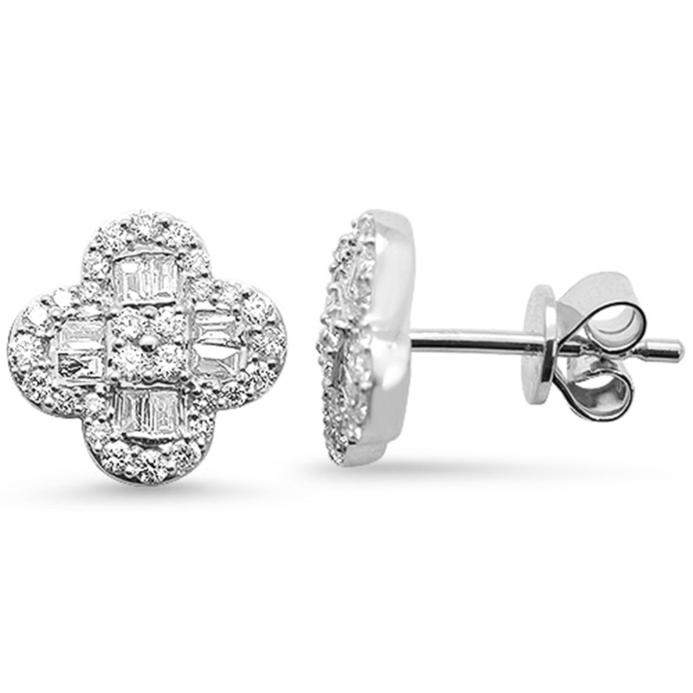 SPECIAL!.57ct G SI 14K White Gold Round & Baguette Diamond Clover Stud Earrings