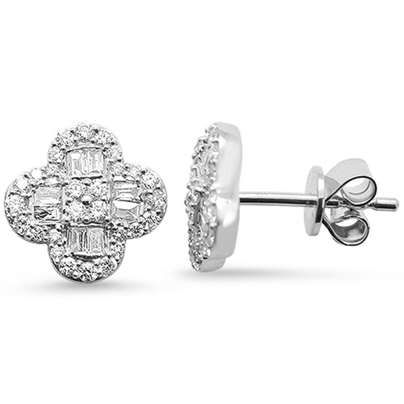 SPECIAL!.57ct G SI 14K White Gold Round & Baguette Diamond Clover Stud Earrings