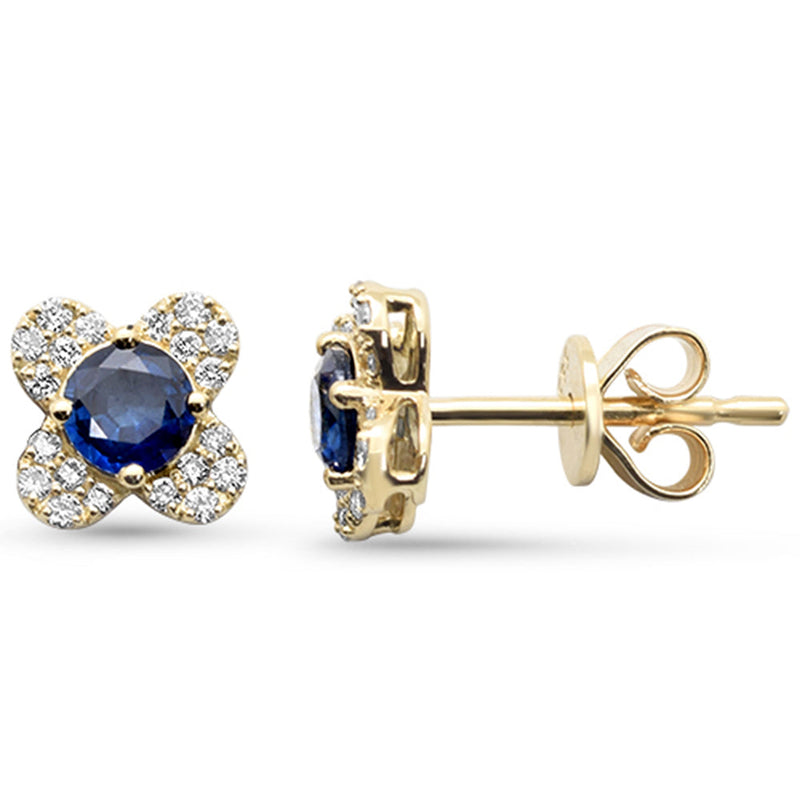SPECIAL!.72ct G SI 14K Yellow Gold Diamond & Blue Sapphire Gemstone Clover Earrings