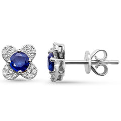 SPECIAL!.93ct G SI 14K White Gold Diamond & Blue Sapphire Gemstone Clover Earrings