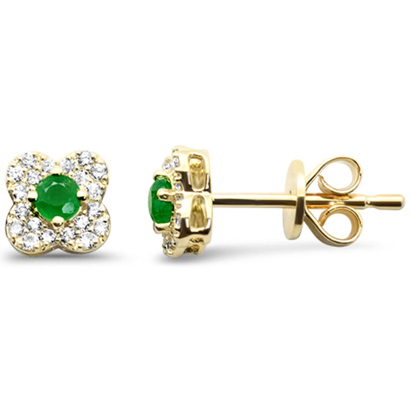 SPECIAL! .28ct G SI 14K Yellow Gold Diamond & Emerald Gemstone Petite Earrings