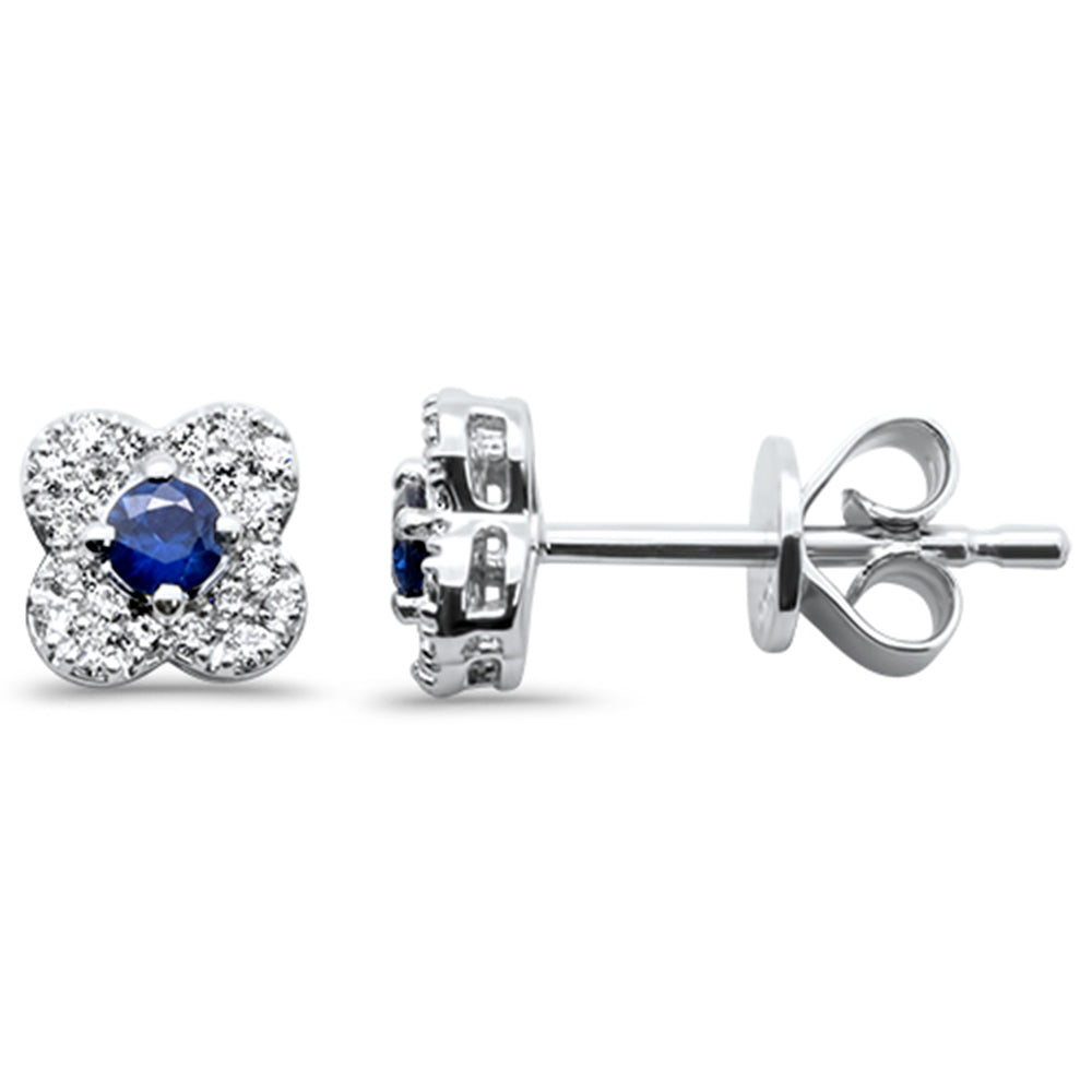 .32ct G SI 14K White Gold Diamond & Blue Sapphire Gemstone Petite Earrings