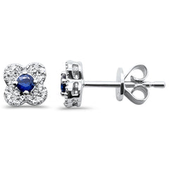 .32ct G SI 14K White Gold Diamond & Blue Sapphire Gemstone Petite Earrings