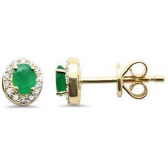.38ct G SI 14K Yellow Gold Diamond & Emerald Gemstone Petite Earrings