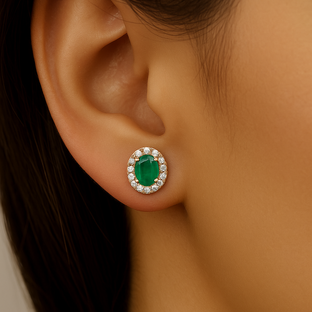 .38ct G SI 14K Yellow Gold Diamond & Emerald Gemstone Petite Earrings
