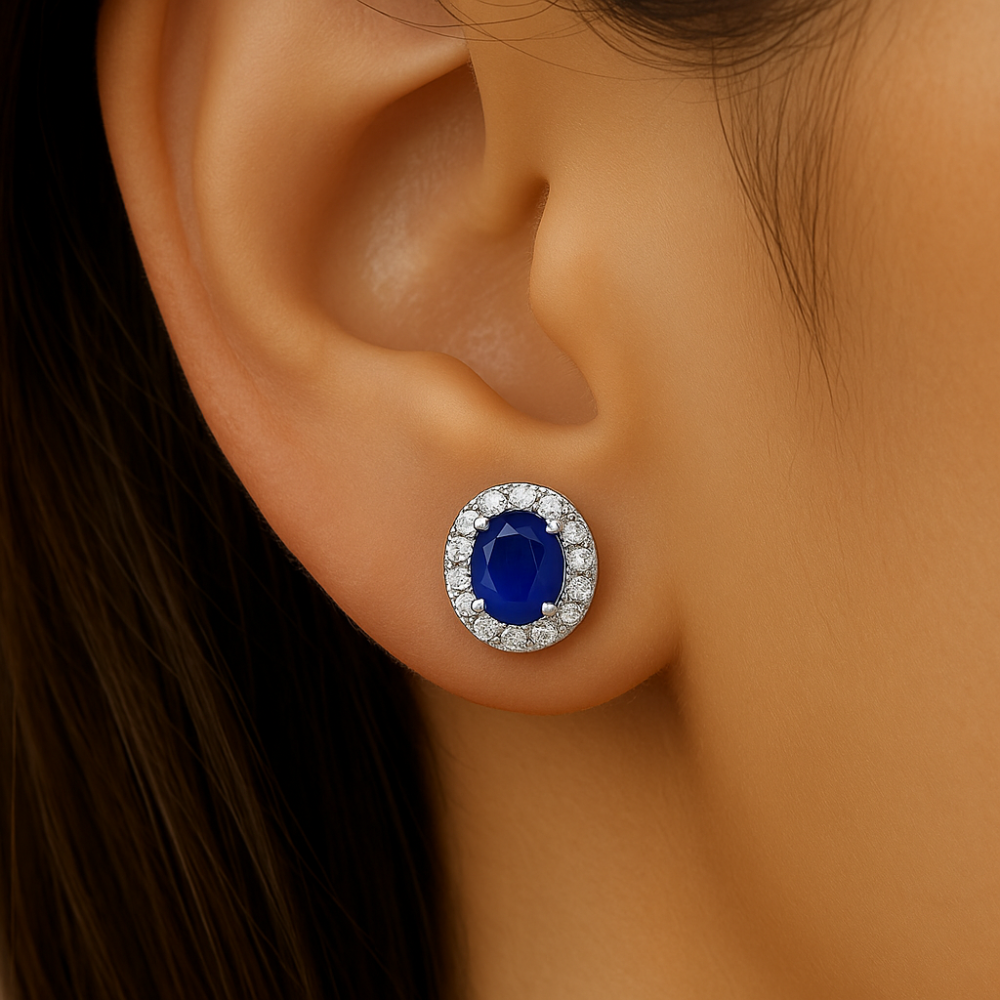 SPECIAL! .55ct G SI 14K White Gold Diamond & Blue Sapphire Gemstone Petite Earrings