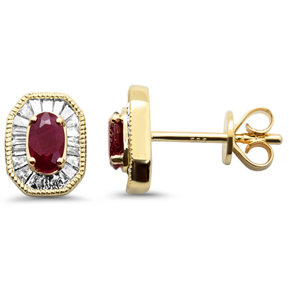 SPECIAL!.94ct G SI 14K Yellow Gold Baguette Diamond & Ruby Gemstone Stud Earrings