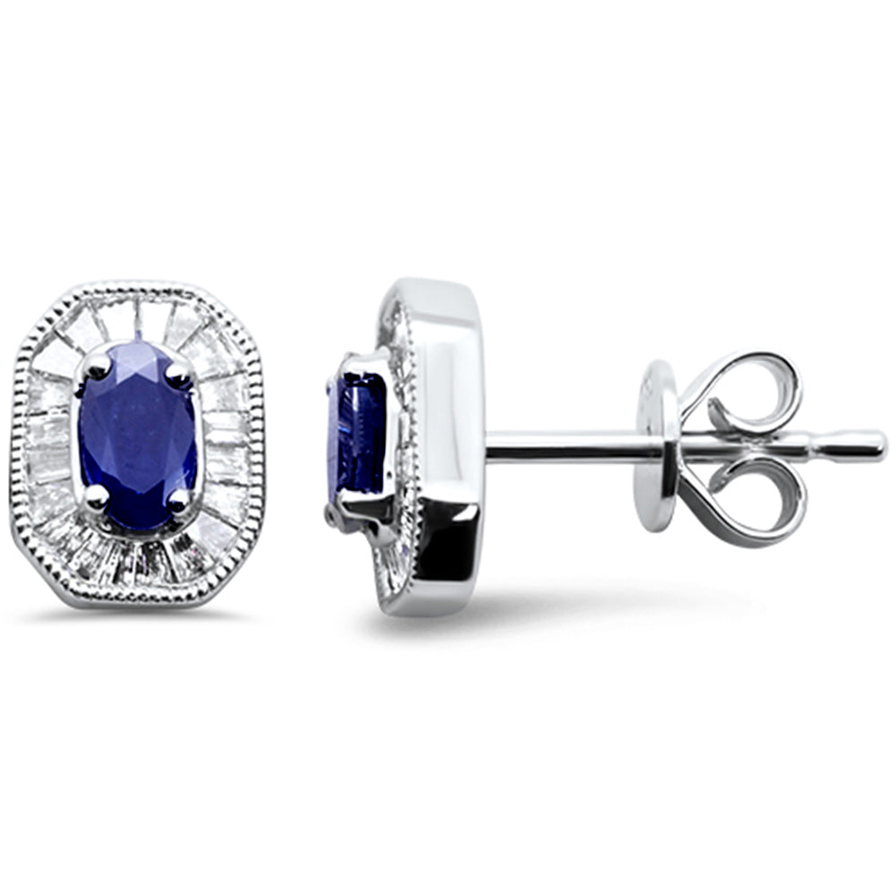 SPECIAL!.89ct G SI 14K White Gold Baguette Diamond & Blue Sapphire Gemstone Earrings