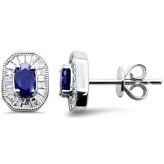 SPECIAL!.89ct G SI 14K White Gold Baguette Diamond & Blue Sapphire Gemstone Earrings