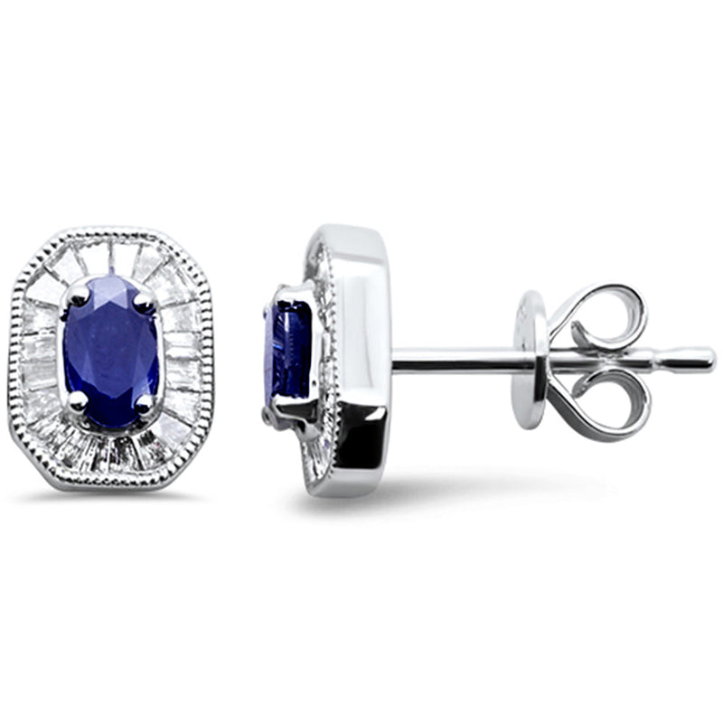 SPECIAL!.89ct G SI 14K White Gold Baguette Diamond & Blue Sapphire Gemstone Earrings