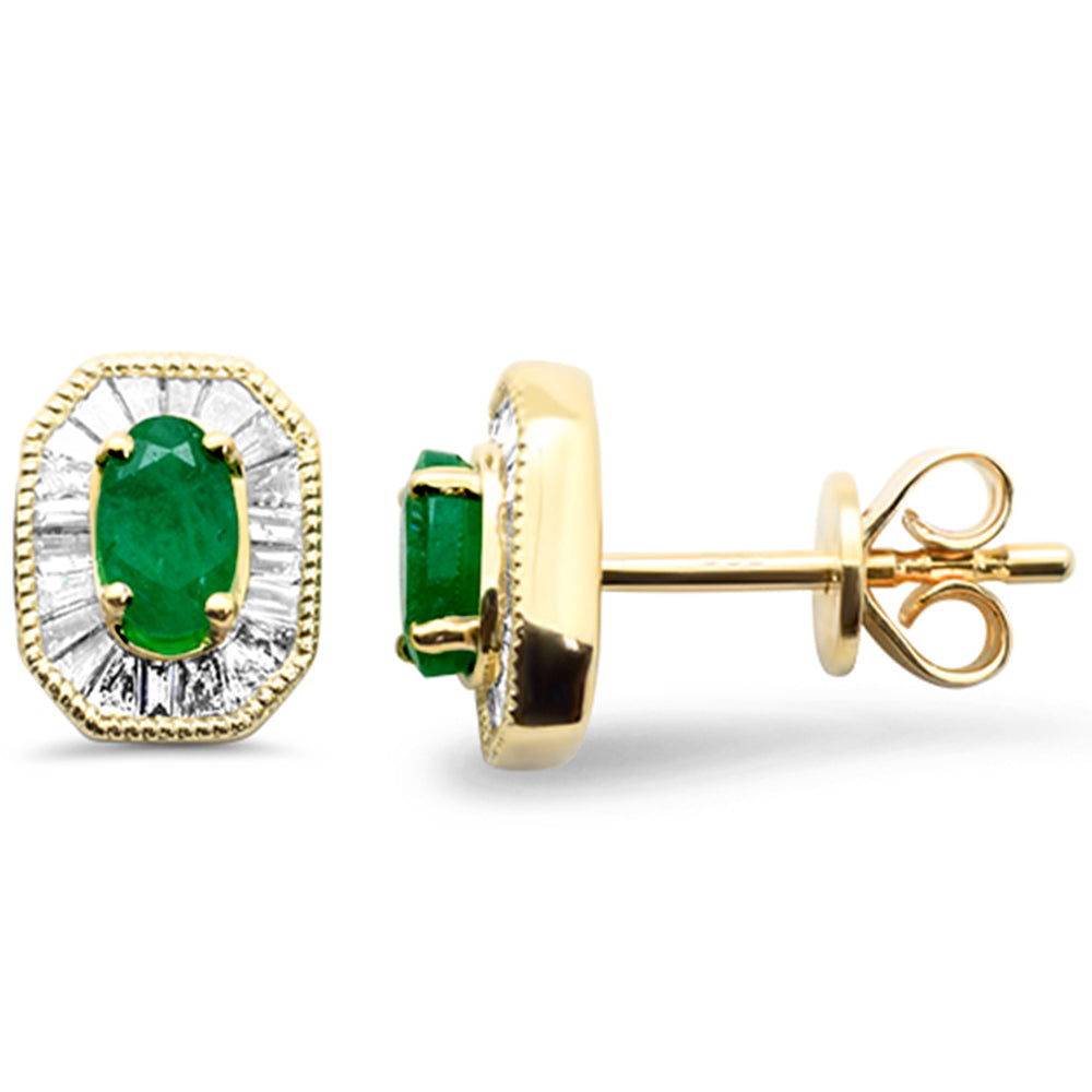 SPECIAL!.80ct G SI 14K Yellow Gold Baguette Diamond & Emerald Earrings