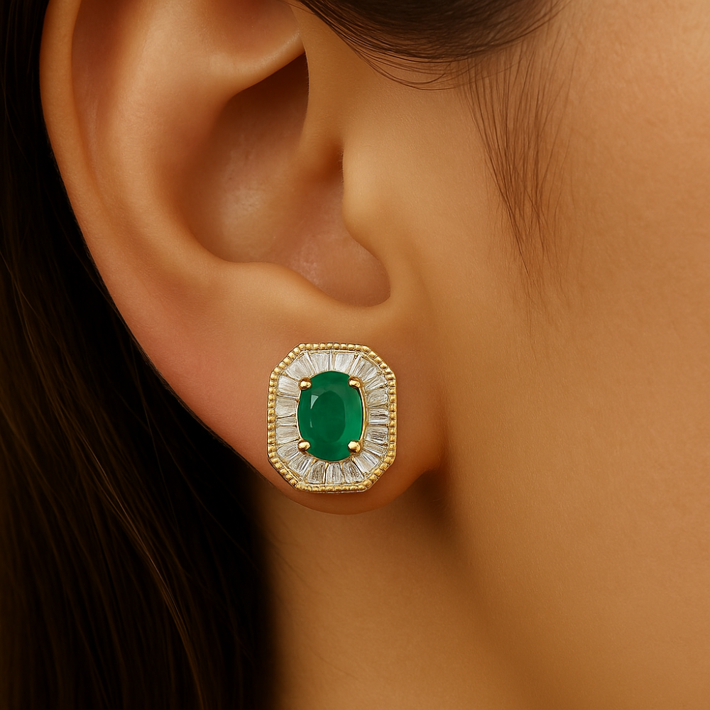 SPECIAL!.80ct G SI 14K Yellow Gold Baguette Diamond & Emerald Earrings