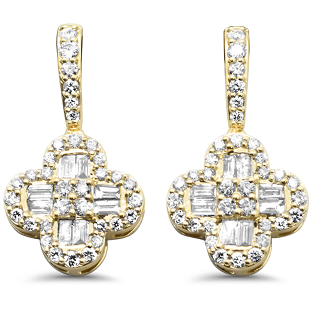 SPECIAL!.56ct G SI 14K Yellow Gold Round & Baguette Diamond Clover Drop Earrings