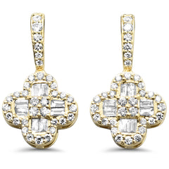 SPECIAL!.56ct G SI 14K Yellow Gold Round & Baguette Diamond Clover Drop Earrings