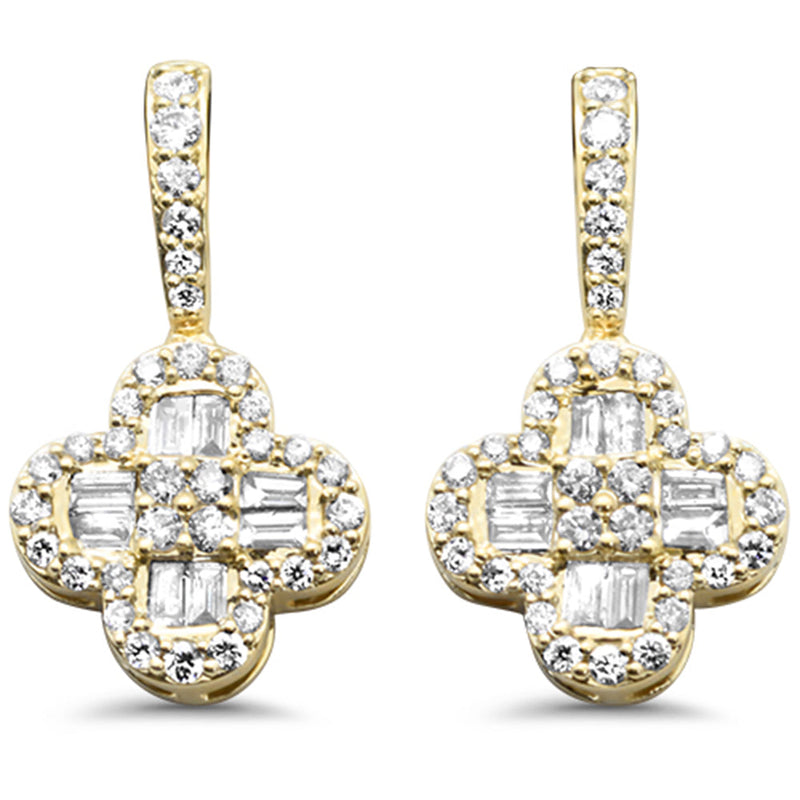 SPECIAL!.56ct G SI 14K Yellow Gold Round & Baguette Diamond Clover Drop Earrings