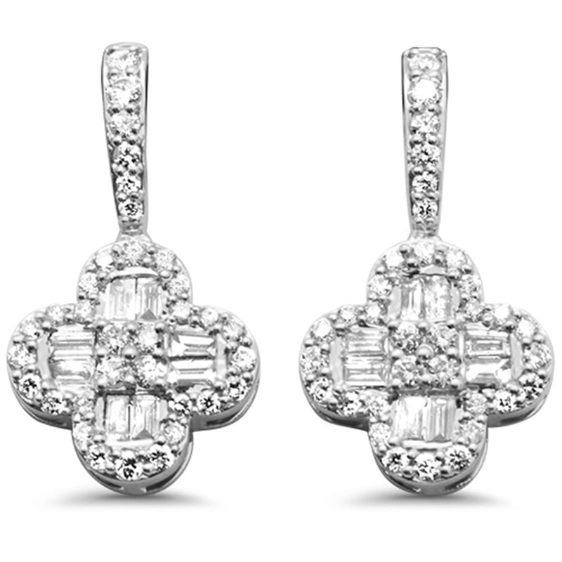 SPECIAL!.52ct G SI 14K White Gold Round & Baguette Diamond Clover Drop Earrings