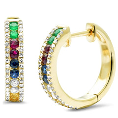 SPECIAL!.53ct G SI 14K Yellow Gold Diamond & Multicolor Gemstone Hoop Earrings