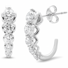 SPECIAL!1.00ct G SI 14K White Gold Diamond Journey Graduated J Hoop Earrings