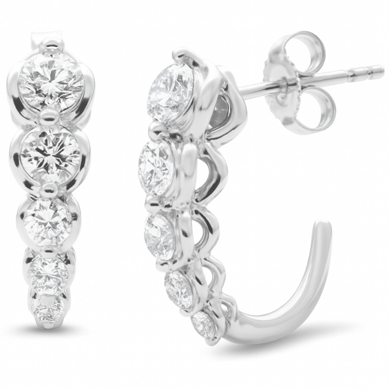 SPECIAL!1.00ct G SI 14K White Gold Diamond Journey Graduated J Hoop Earrings