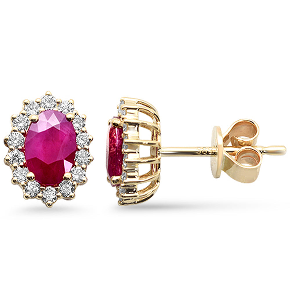 SPECIAL!1.15ct G SI 14K Yellow Gold Diamond & Ruby Gemstone Earrings