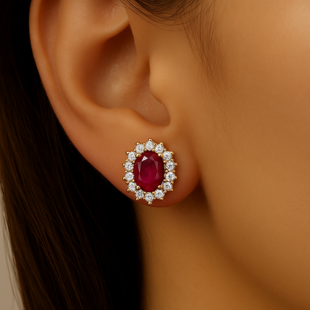 SPECIAL!1.15ct G SI 14K Yellow Gold Diamond & Ruby Gemstone Earrings