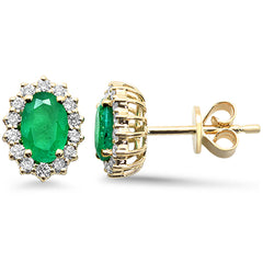 SPECIAL!1.14ct G SI 14K Yellow Gold Diamond & Emerald Gemstone Earrings