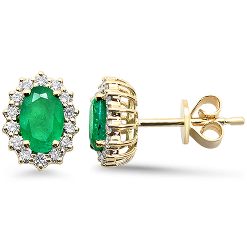 SPECIAL!1.14ct G SI 14K Yellow Gold Diamond & Emerald Gemstone Earrings