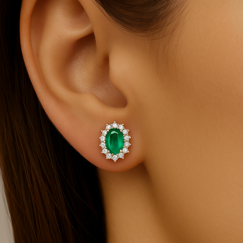 SPECIAL!1.14ct G SI 14K Yellow Gold Diamond & Emerald Gemstone Earrings