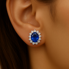 SPECIAL!1.52ct G SI 14K White Gold Diamond & Blue Sapphire Gemstone Earrings