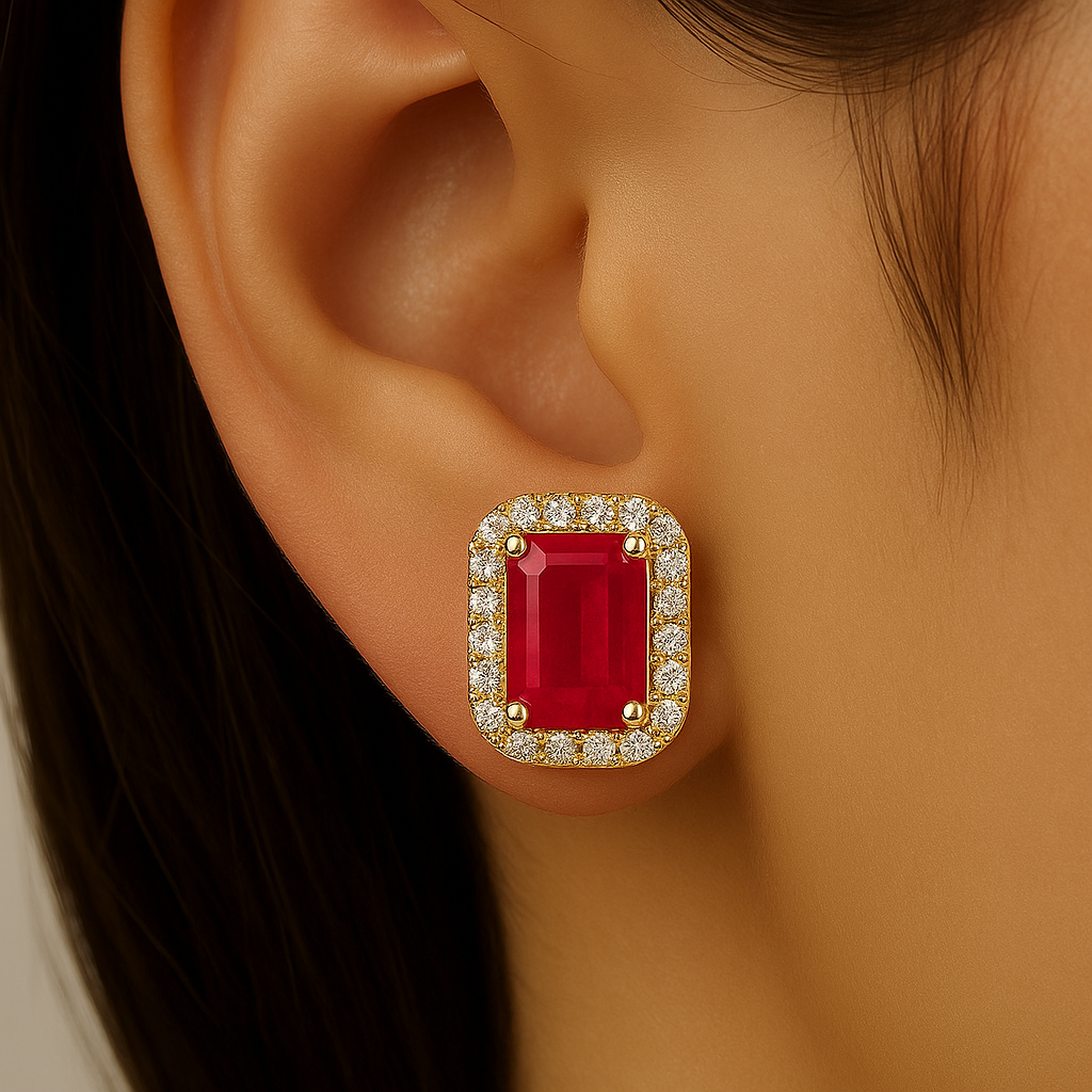SPECIAL!1.51ct G SI 14K Yellow Gold Diamond & Ruby Gemstone Earrings
