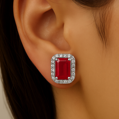 SPECIAL!1.49ct G SI 14K White Gold Diamond & Ruby Gemstone Earrings