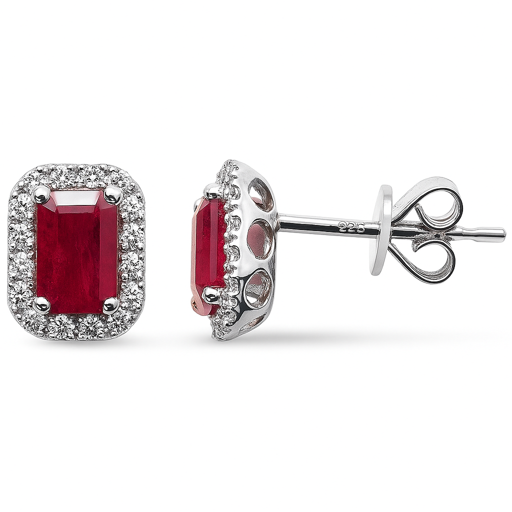 SPECIAL!1.49ct G SI 14K White Gold Diamond & Ruby Gemstone Earrings