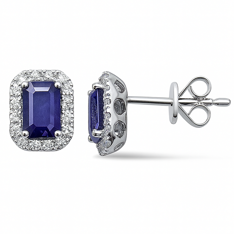 SPECIAL!1.69ct G SI 14K White Gold Diamond & Blue Sapphire Gemstone Earrings