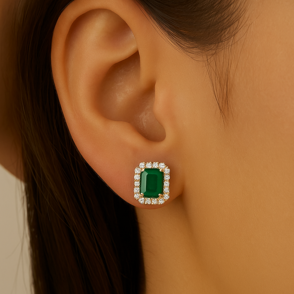 SPECIAL!1.29ct G SI 14K Yellow Gold Diamond & Emerald Gemstone Earrings