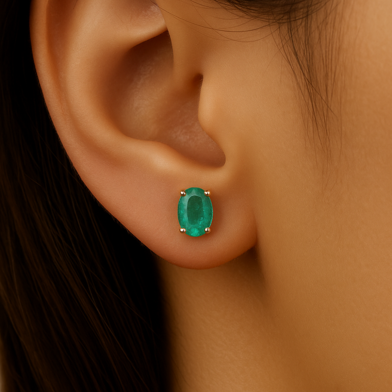 .79ct G SI 14K Yellow Gold  Emerald Gemstone Stud Earrings