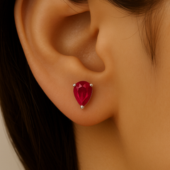 SPECIAL! .87ct G SI 14K White Gold Pear Shape Ruby Gemstone Earrings