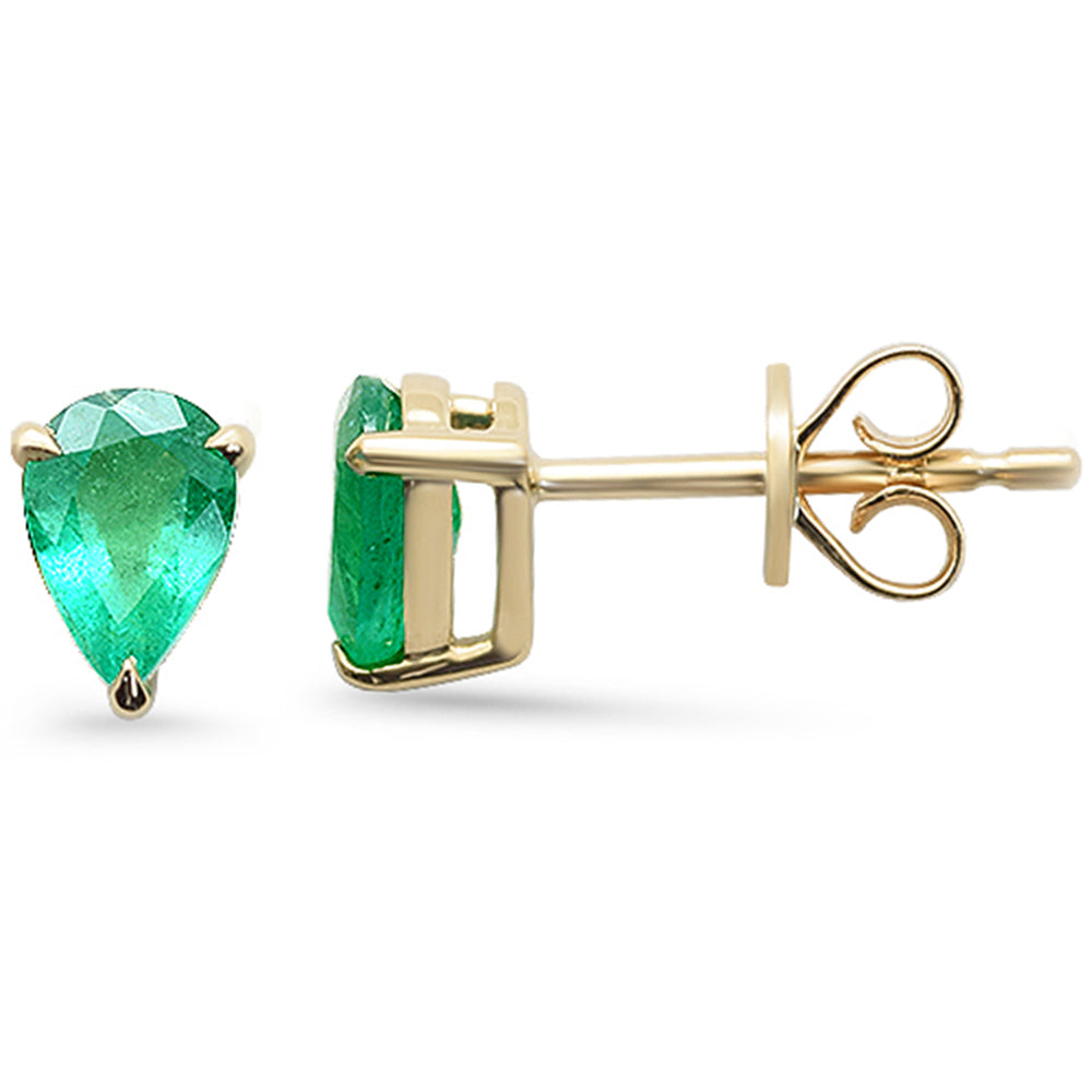 SPECIAL! .79ct G SI 14K Yellow Gold Pear Shape Emerald Gemstone Earrings