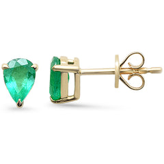 SPECIAL! .79ct G SI 14K Yellow Gold Pear Shape Emerald Gemstone Earrings