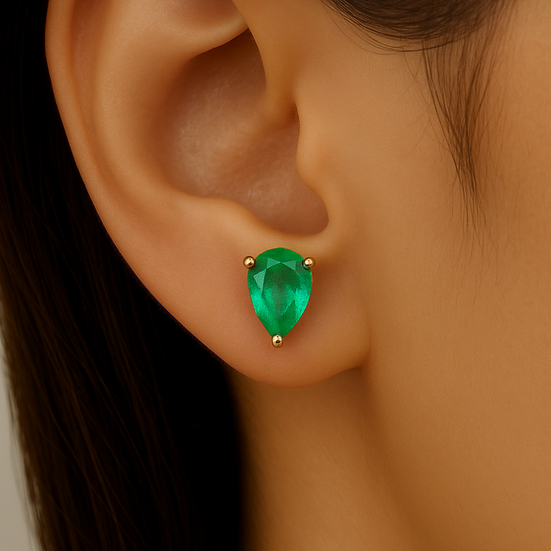 SPECIAL! .79ct G SI 14K Yellow Gold Pear Shape Emerald Gemstone Earrings