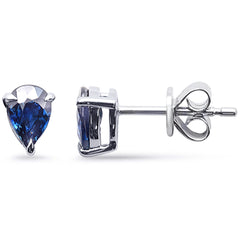 SPECIAL! .99ct G SI 14K White Gold Pear Shape Blue Sapphire Gemstone Earrings