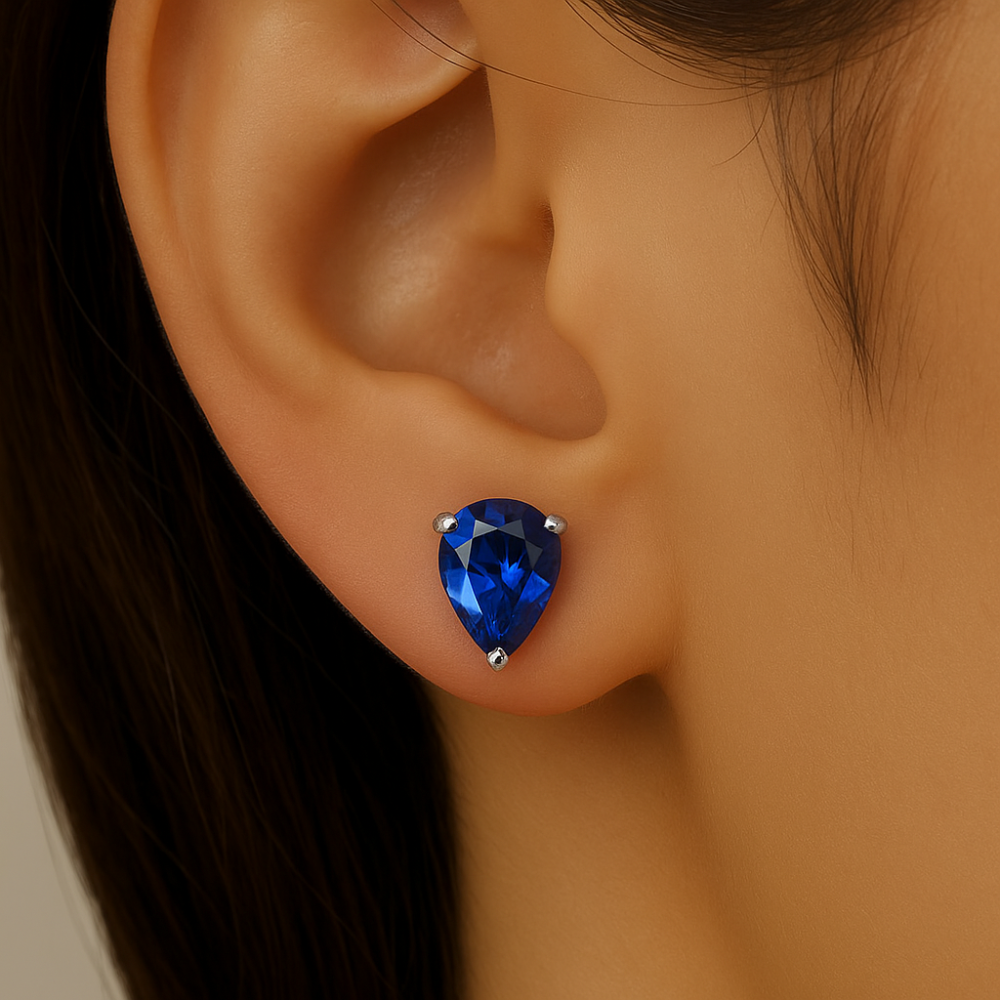 SPECIAL! .99ct G SI 14K White Gold Pear Shape Blue Sapphire Gemstone Earrings