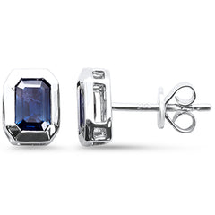 SPECIAL!1.11ct G SI 14K White Gold Blue Sapphire Gemstone Stud Earrings