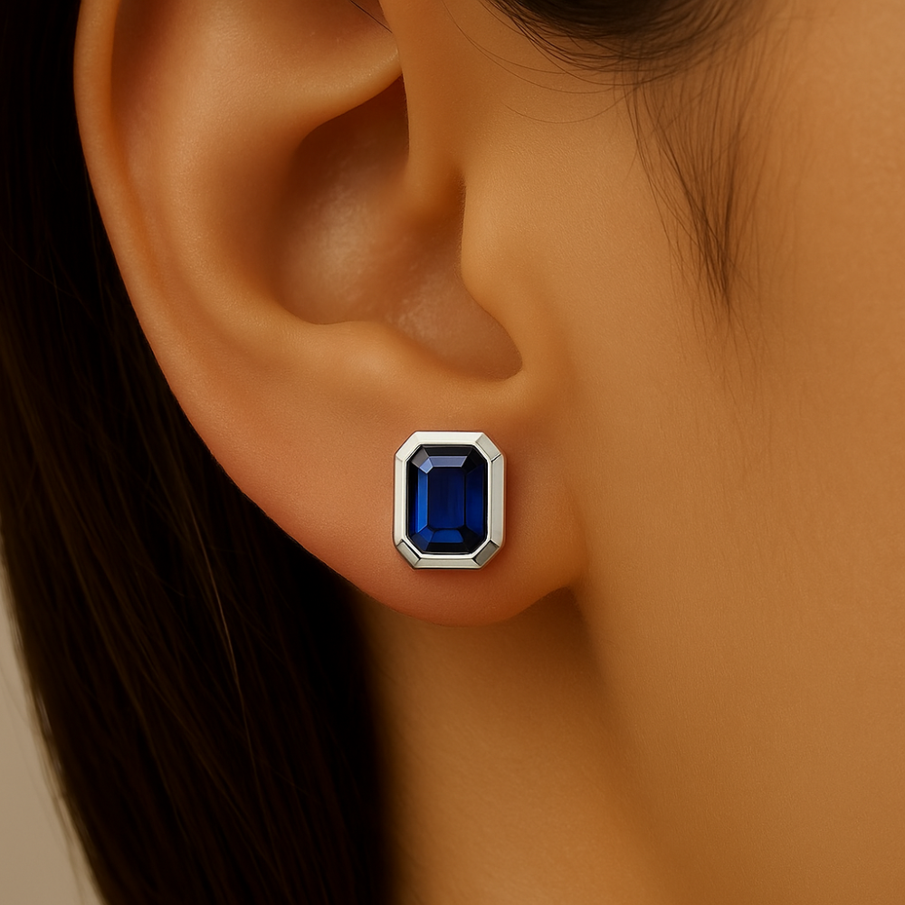 SPECIAL!1.11ct G SI 14K White Gold Blue Sapphire Gemstone Stud Earrings