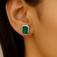 SPECIAL!1.20ct G SI 14K White Gold Emerald Gemstone Stud Earrings