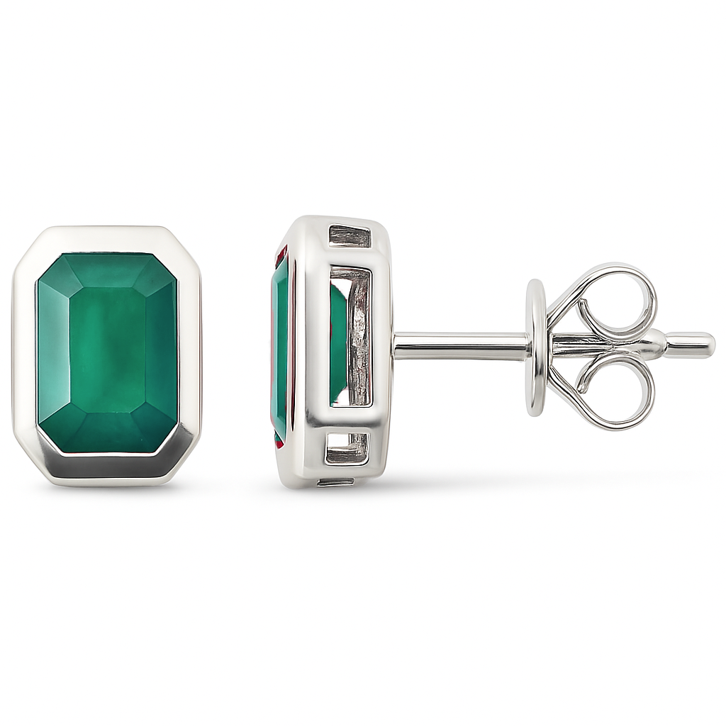 SPECIAL!1.20ct G SI 14K White Gold Emerald Gemstone Stud Earrings